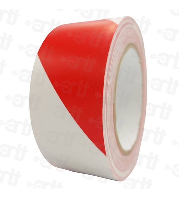 Taśma ostrzegawcza z klejem 50mmx33m pasy ukośne biało-czerwona