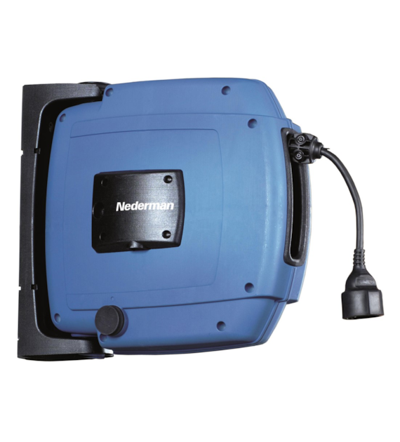 Zwijacz przewodu elektrycznego C20 z gniazdem IP44 230V 3GX1,5 przewód 12m niebieski - Nederman