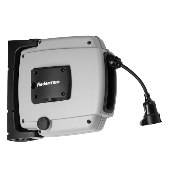 Zwijacz przewodu elektrycznego C20 z gniazdem IP44 230V 3GX1,5 przewód 12m szary - Nederman