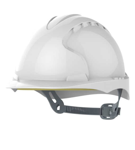 Kask ochronny EVO3 bez wentylacji regulacja paskiem przesuwnym biały - JSP