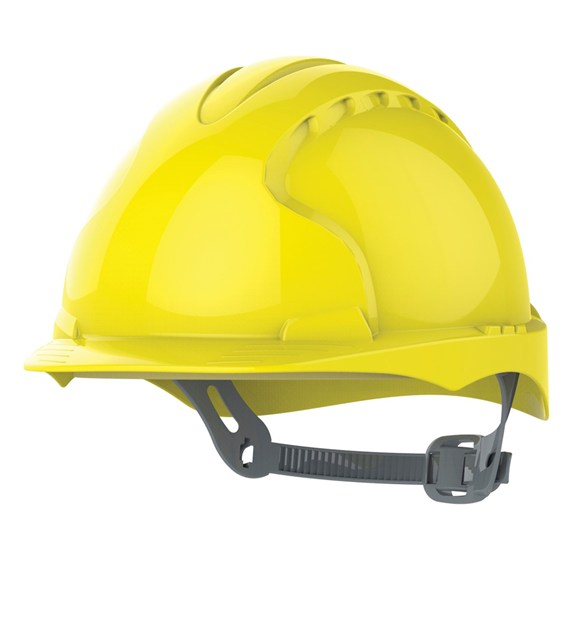 Kask ochronny EVO 3 bez wentylacji regulacja paskiem przesuwnym żółty - JSP