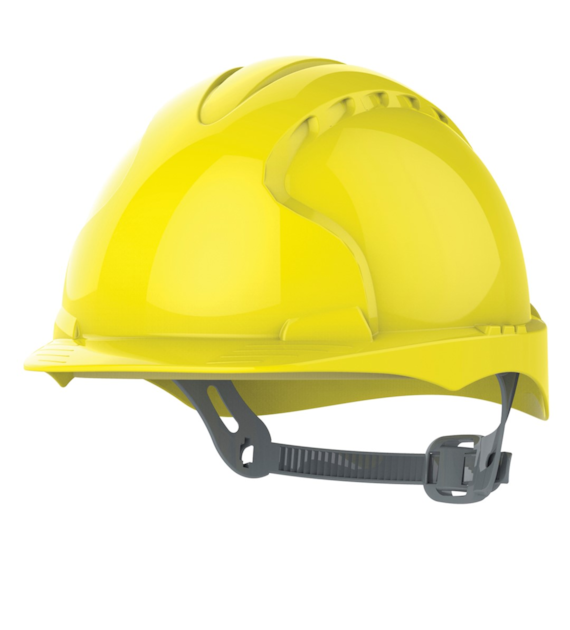 Kask ochronny EVO 3 bez wentylacji regulacja paskiem przesuwnym żółty - JSP