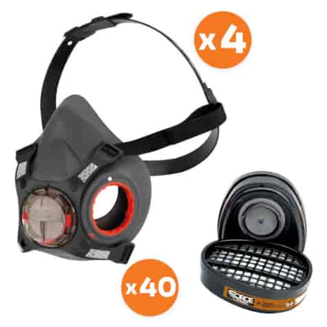 Zestaw dla malarza/lakiernika półmaska Force8 M (4szt) + pochłaniacz A2 (40szt) - JSP