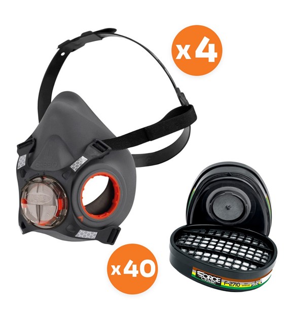 Zestaw wielogazowy półmaska Force8 L (4szt) + pochłaniacz ABEK1 (40szt) - JSP