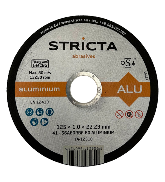 Tarcza do cięcia aluminium 125 x 1,0 x 22mm 56A60RBF Alu Standard - Stricta