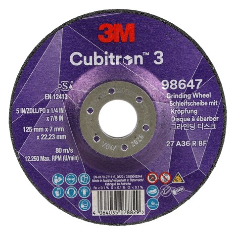Tarcza do szlifowania Cubitron 3, T27, 125mm x 7mm x 22,23mm - 3M, ( ZESTAW 20 SZT.)