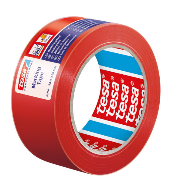 Taśma ostrzegawcza winylowa PCV oznaczeniowa 60760 50mm x 33m czerwona - Tesa