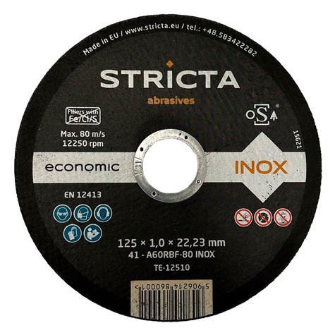 Tarcza do cięcia metalu i stali nierdzewnej 125 x 1,0 x 22,23mm A60RBF Inox Economic - Stricta