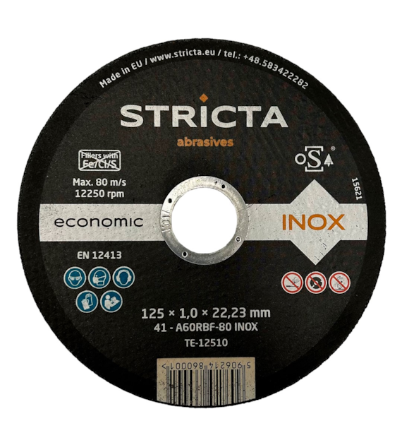 Tarcza do cięcia metalu i stali nierdzewnej 125 x 1,0 x 22,23mm A60RBF Inox Economic - Stricta