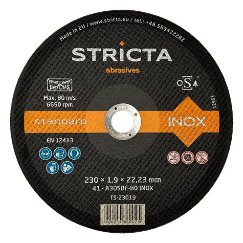 Tarcza do cięcia metalu i stali nierdzewnej 230 x 1,9 x 22,23mm 41-A30SBF Inox Standard - Stricta