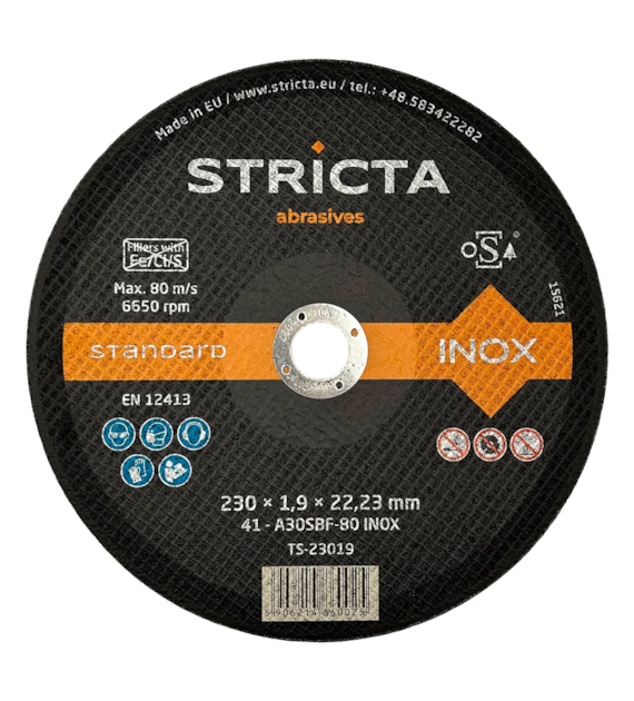 Tarcza do cięcia metalu i stali nierdzewnej 230 x 1,9 x 22,23mm 41-A30SBF Inox Standard - Stricta