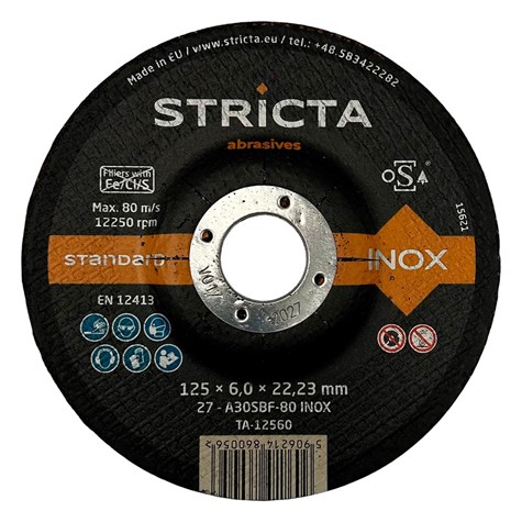 Tarcza do szlifowania metalu i stali nierdzewnej 125 x 6,0 x 22,23mm 27-A30SBF Inox Standard - Stricta