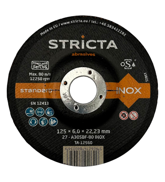 Tarcza do szlifowania metalu i stali nierdzewnej 125 x 6,0 x 22,23mm 27-A30SBF Inox Standard - Stricta