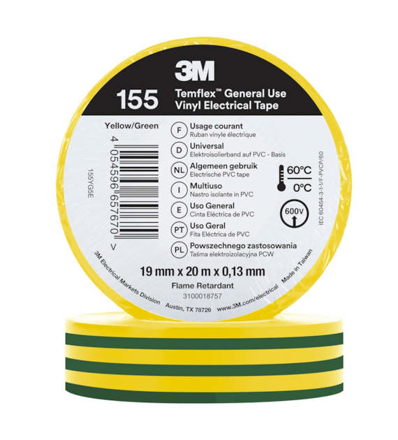 Winylowa taśma elektroizolacyjna Temflex 155 19mm x 20m żółto-zielona - 3M