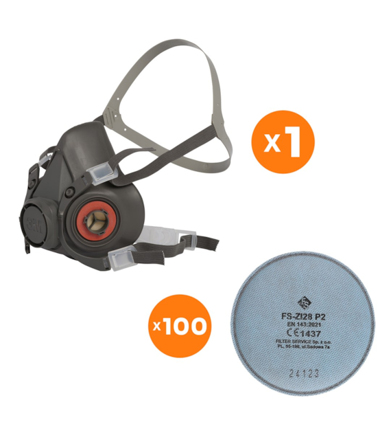 Zestaw filtry przeciwpyłowe ZI28 (100 sztuk) + półmaska 3M 6300 L (1 szt.)