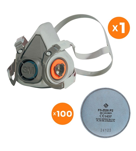 Zestaw filtry przeciwpyłowe ZI28 (100 sztuk) + półmaska 3M 6200 M (1 szt.)