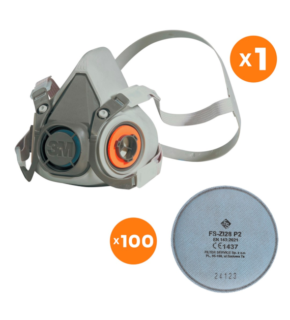 Zestaw filtry przeciwpyłowe ZI28 (100 sztuk) + półmaska 3M 6200 M (1 szt.)