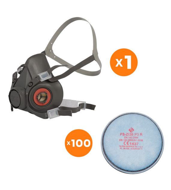 Zestaw filtry ZI38 P3 (100 szt.) + półmaska 3M 6300 L (1 szt.)