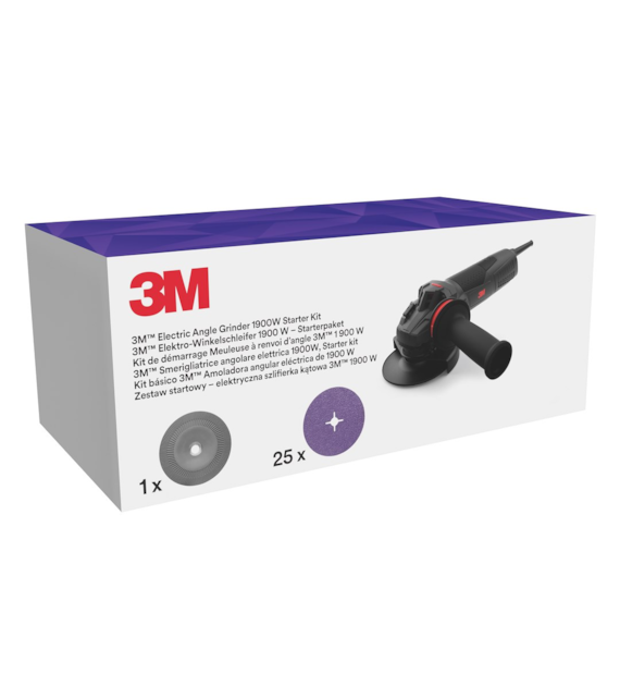 Elektryczna szlifierka kątowa  41901 125 mm 1900W w zestawie z dyskami fibrowymi oraz żebrowaną podkładką - 3M
