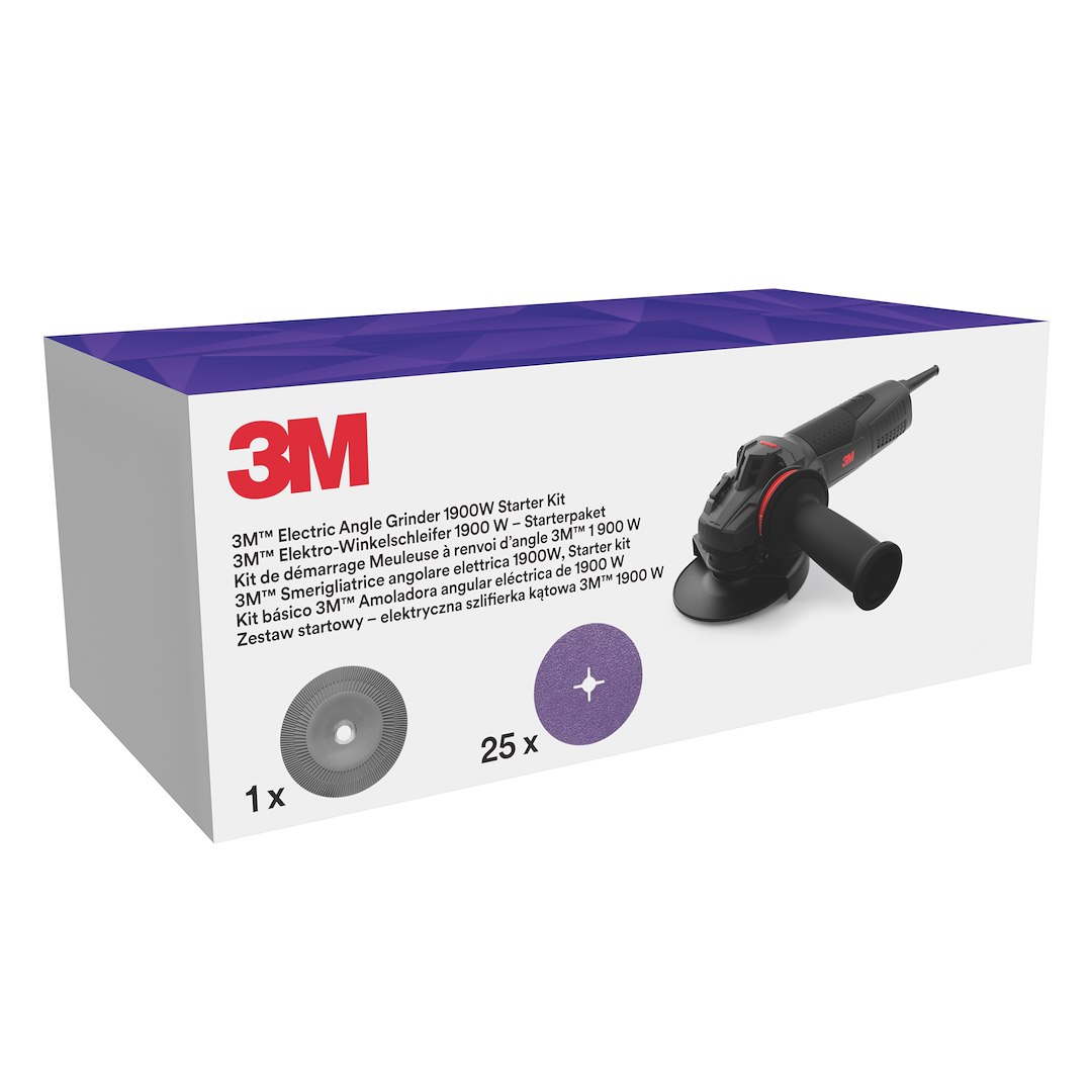 Elektryczna szlifierka kątowa  41901 125 mm 1900W w zestawie z dyskami fibrowymi oraz żebrowaną podkładką - 3M
