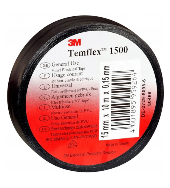 Winylowa taśma elektroizolacyjna Temflex 1500 15mm x 10m czarna - 3M